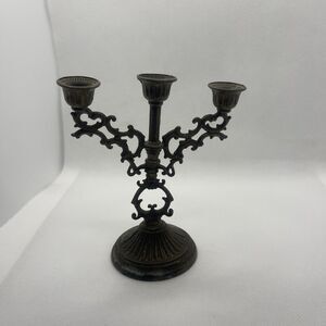 Candlestick Holder Candles Vintage 3 Sticks Italy Small Decor Bronze Wedding 124